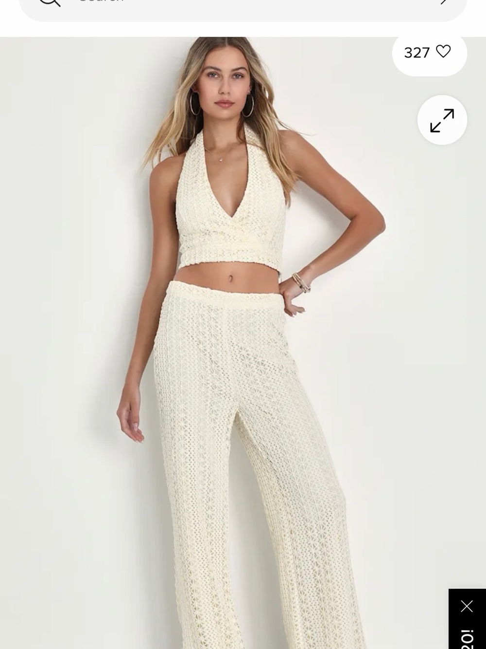 Lulu's Cream Crochet Halter Crop Top & Wide-Leg Pants Set